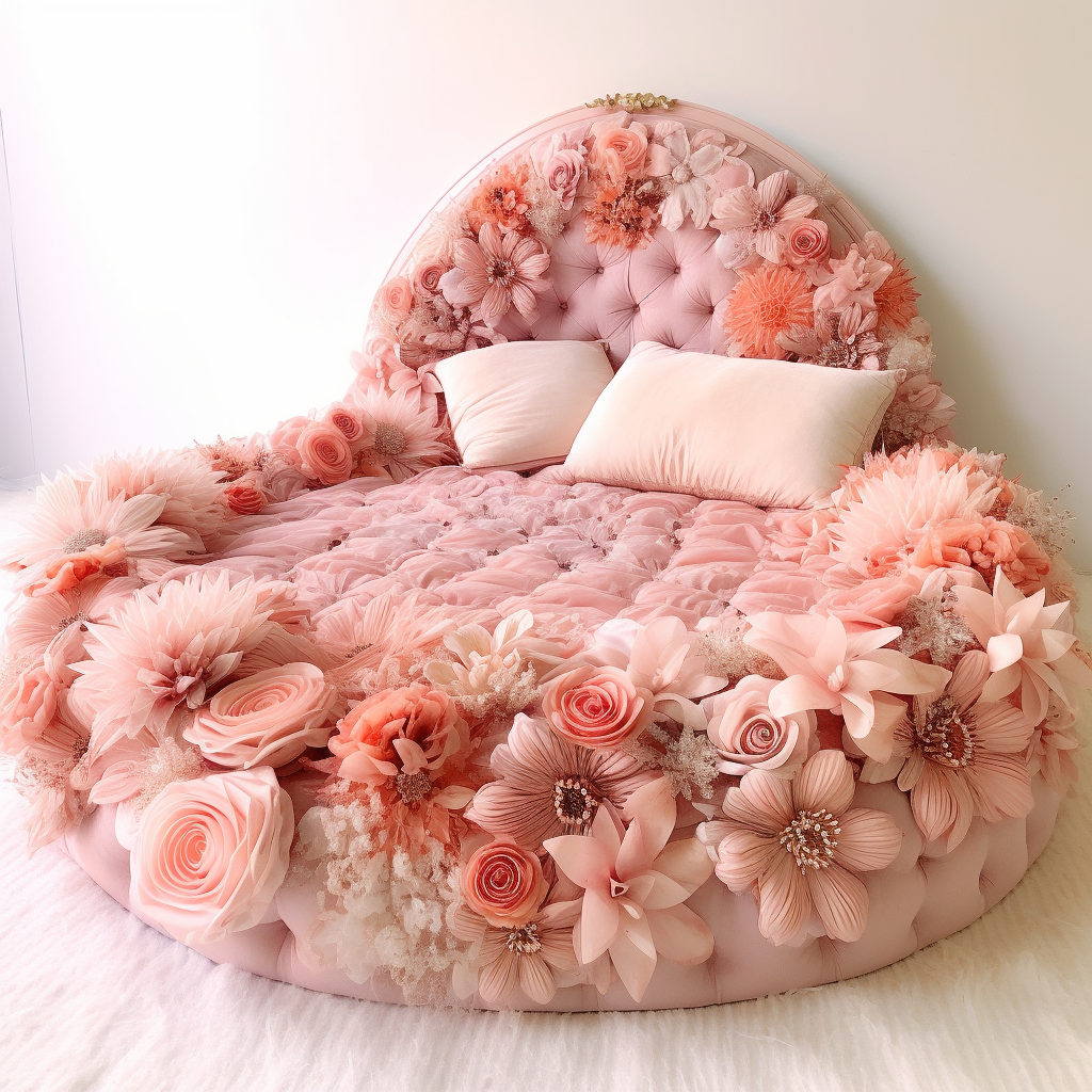 A bed made out of pink flowers, awakening imagination through its dreamy design.