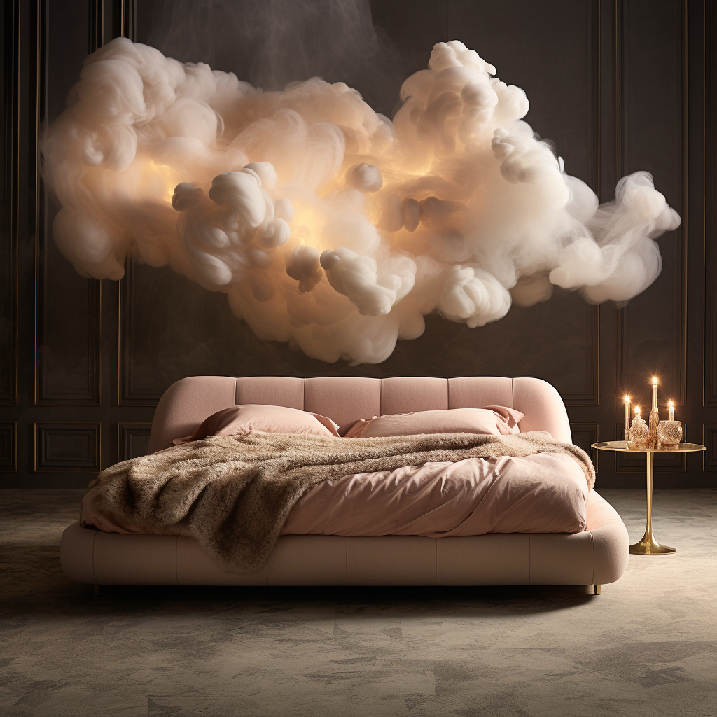 Dreamy Design - A bed with a cloud above it that exudes fantasy and prompts awakening imagination.