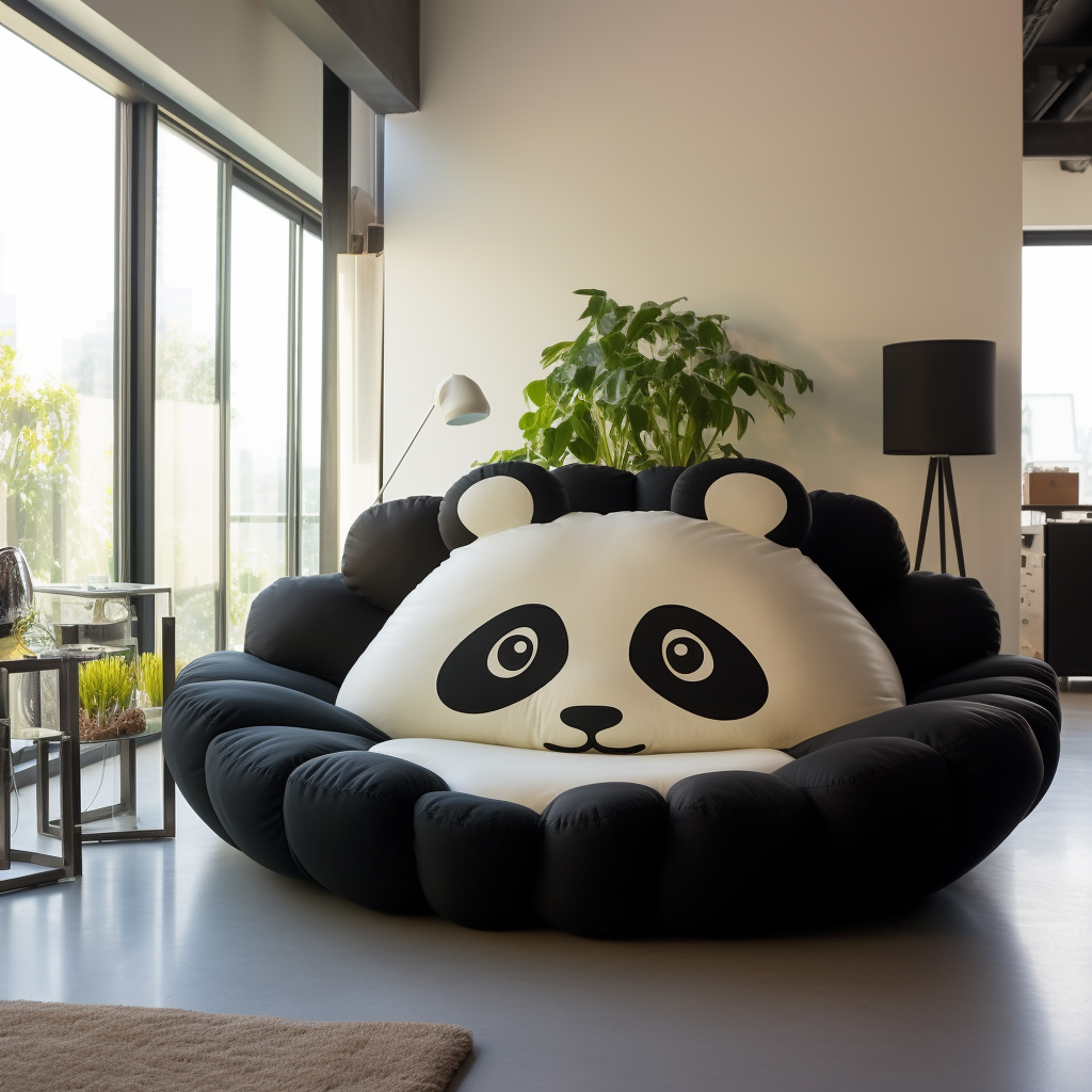 A giant, animal-shaped sofa in a living room.
