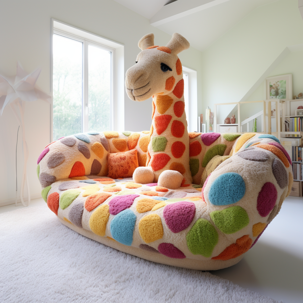 An animal-shaped couch in a child's room.