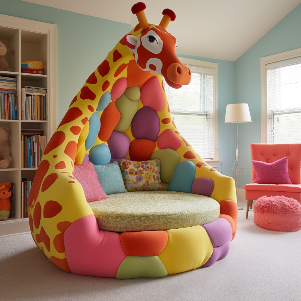 An animal-shaped couch in a child's room.