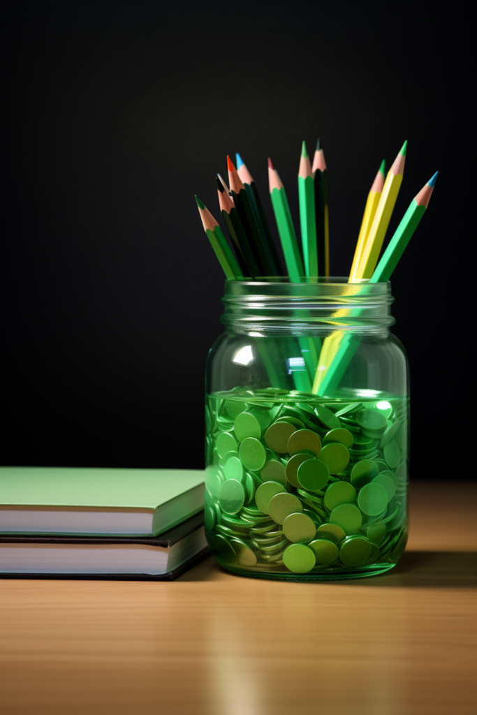 Green pencils in a jar add a vibrant touch to the home office, offering endless ideas for creative endeavors.