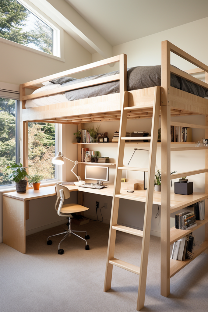 A loft bed in a Home Office.