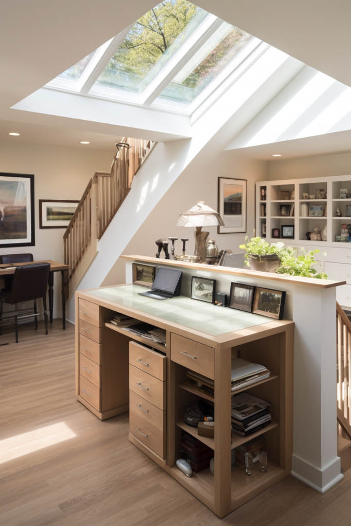 Ideas for a home office in the bedroom with a skylight.
