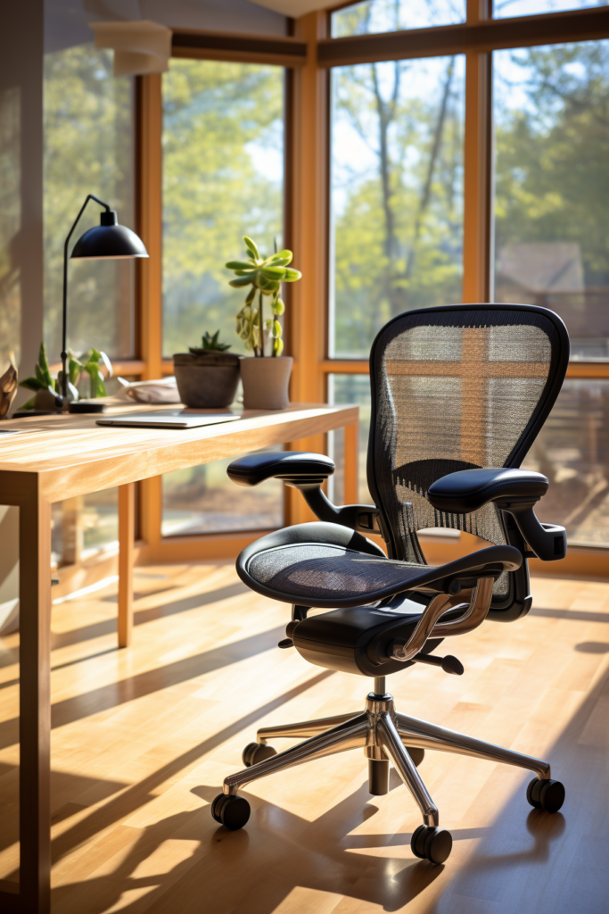 A budget-friendly home office chair placed in front of a window, offering ideas for a comfortable and stylish workspace.