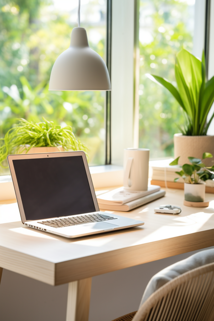 A budget-friendly laptop in a home office near a window, inspiring ideas.
