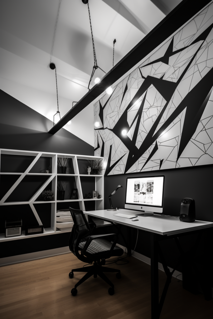 An optimizing black and white home office nook with a desk and chair perfect for small spaces.