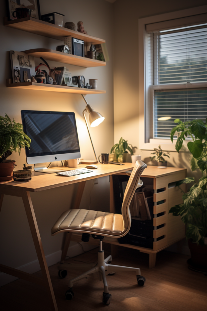 An optimized home office for small spaces, complete with a desk, computer, and chair.