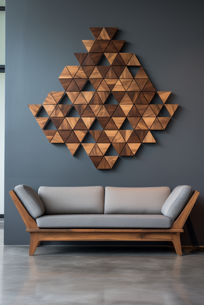 Elevate Your Space with Stunning Living Room Decor featuring a geometric wall art.