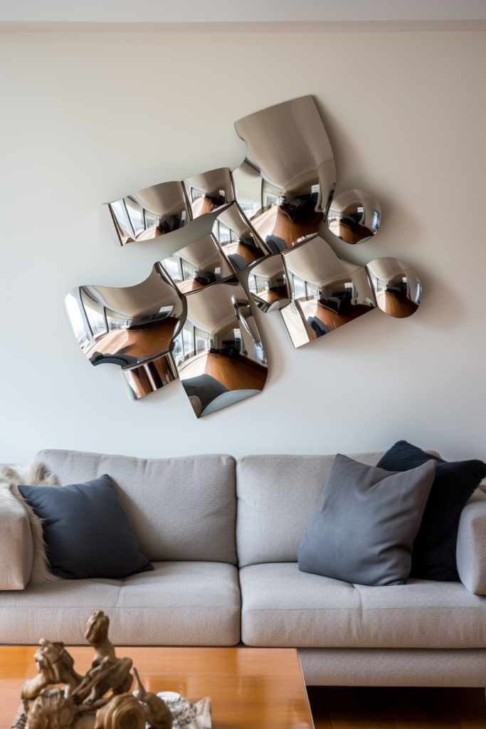 Elevate your living room decor with large wall art featuring mirrors on the wall.