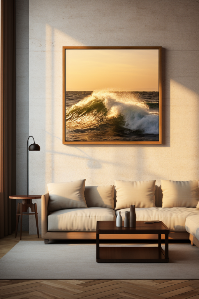 Elevate your living room with stunning large wall art ideas, featuring a cozy couch and stylish coffee table.