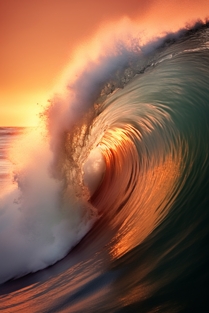 Elevate your space with a stunning image of a wave in the ocean at sunset, perfect for large wall art ideas.