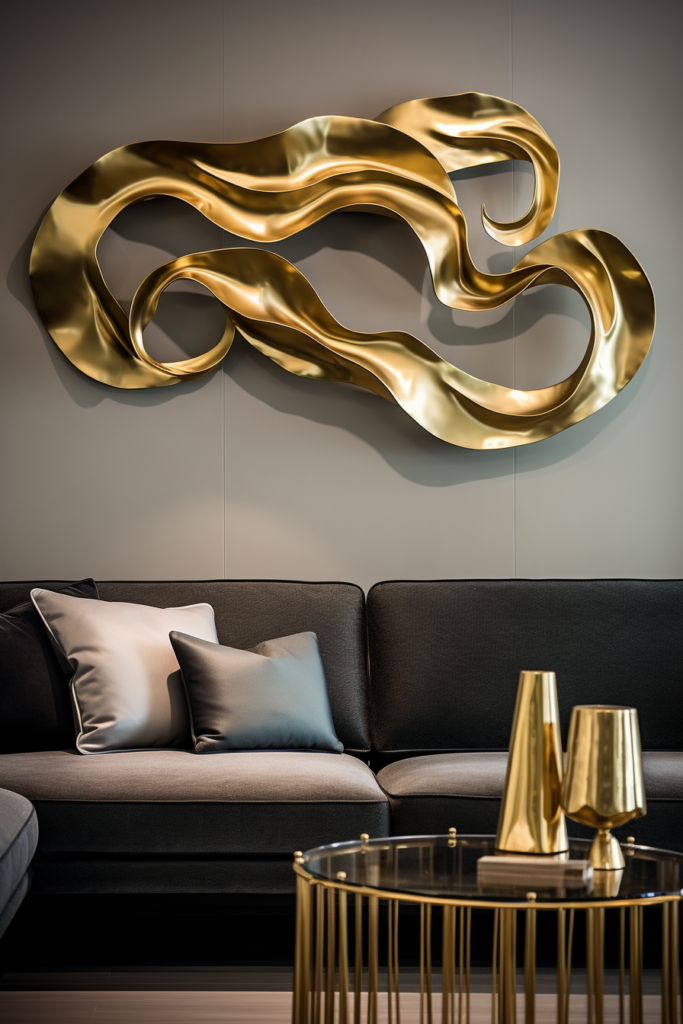 Elevate your living room decor with a large gold wall art.