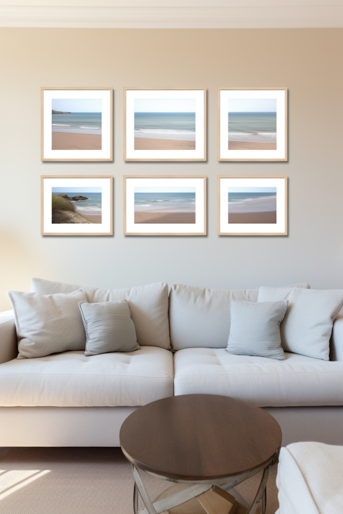 Elevate your living room with stunning large wall art ideas, featuring framed pictures of the beach.