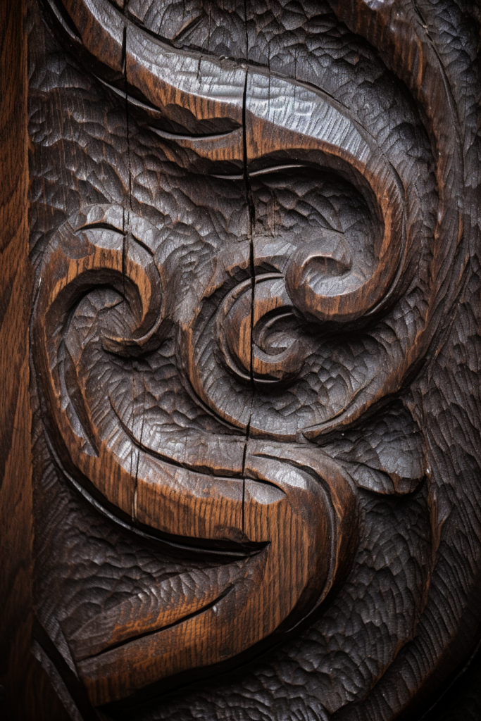 A stunning wood carving on a door, perfect for elevate your large wall art or adding elegance to your living room decor.
