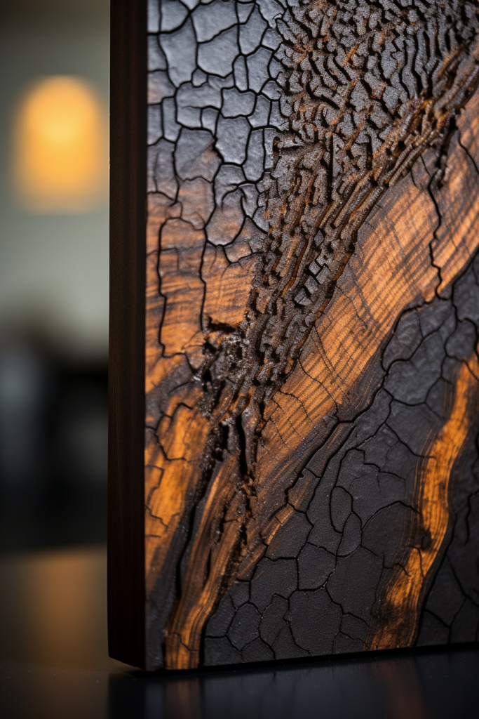 A Large Wood Wall Art with cracks in it.