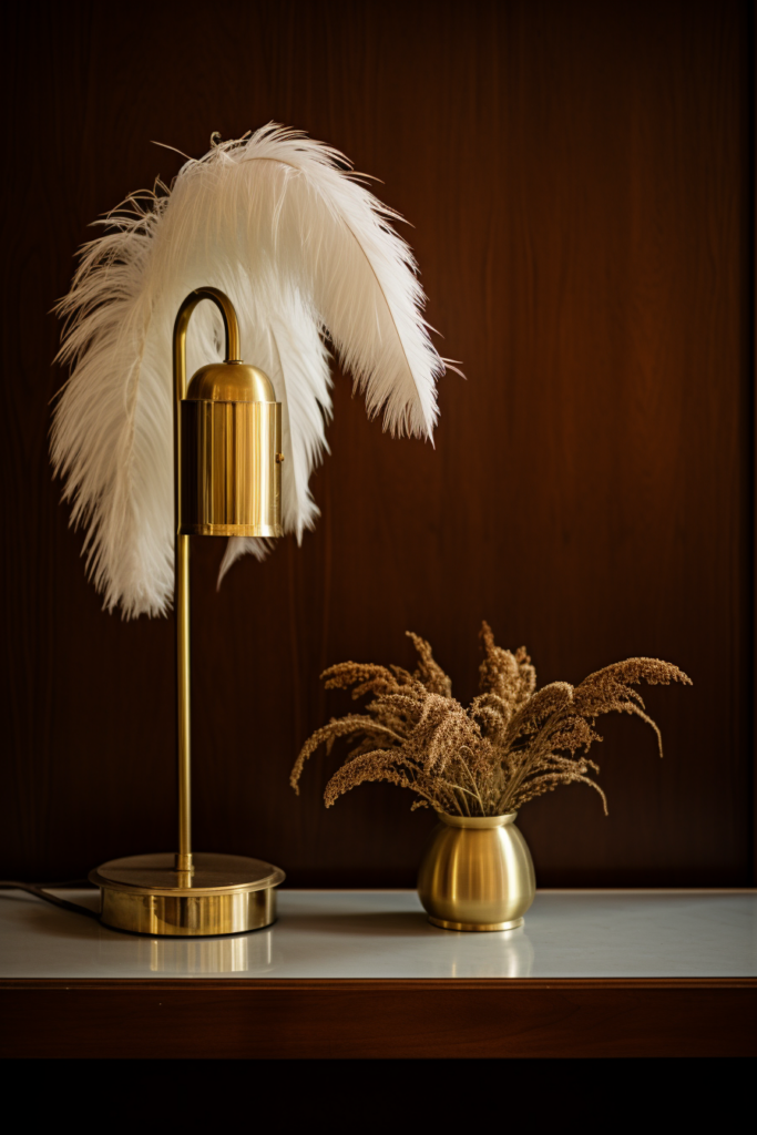 A Modern Minimalist lamp with a feather accent.