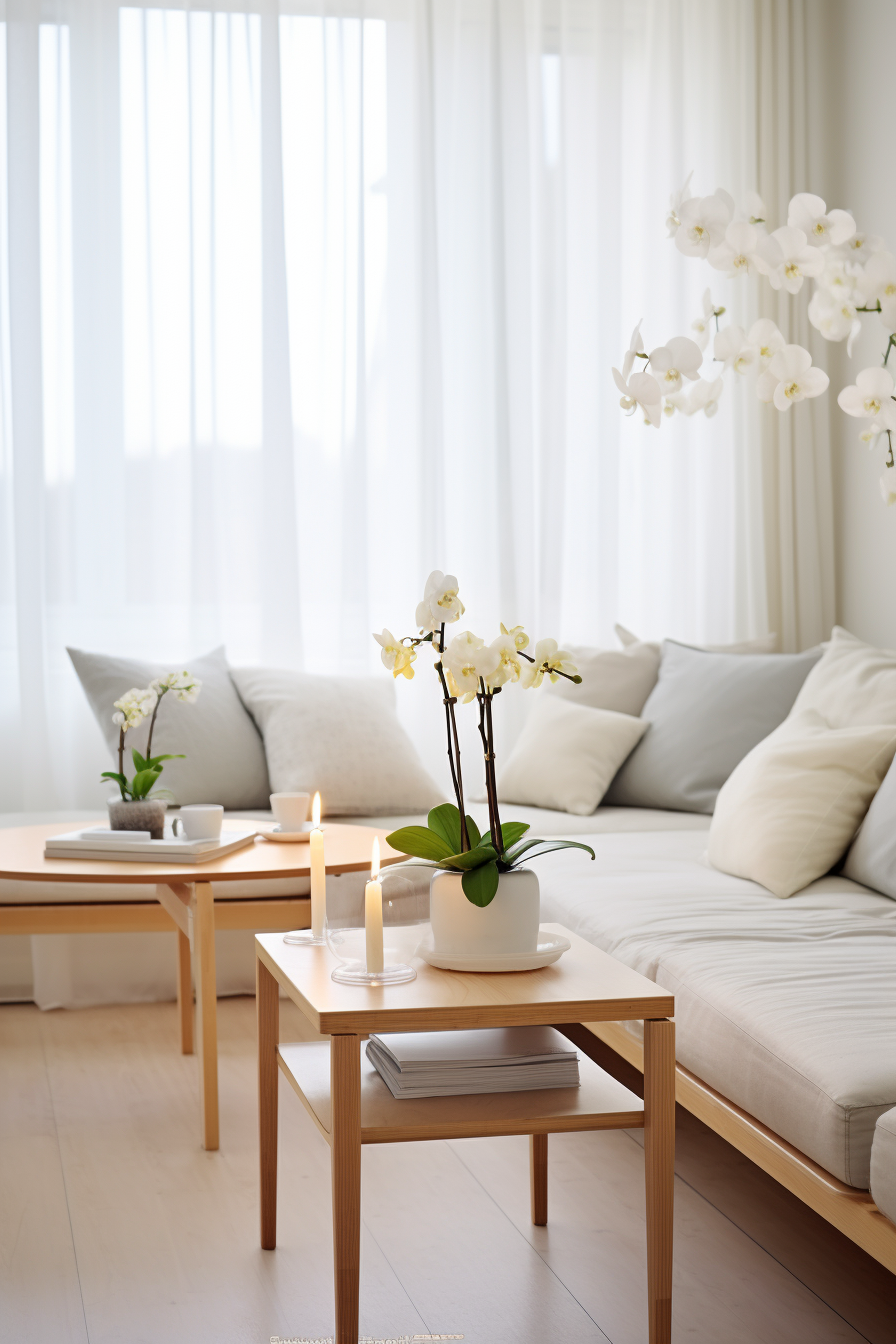 A cozy living room with a white couch, embodying minimalism and offering multifunctionality.