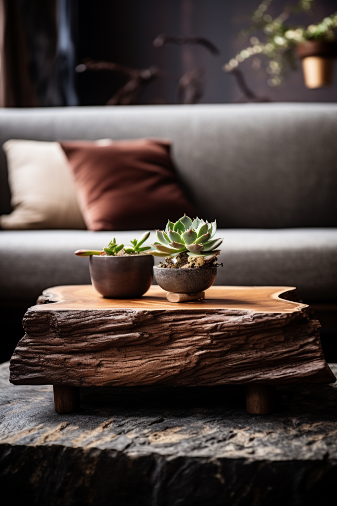 Two chic succulent pots on a sleek coffee table.