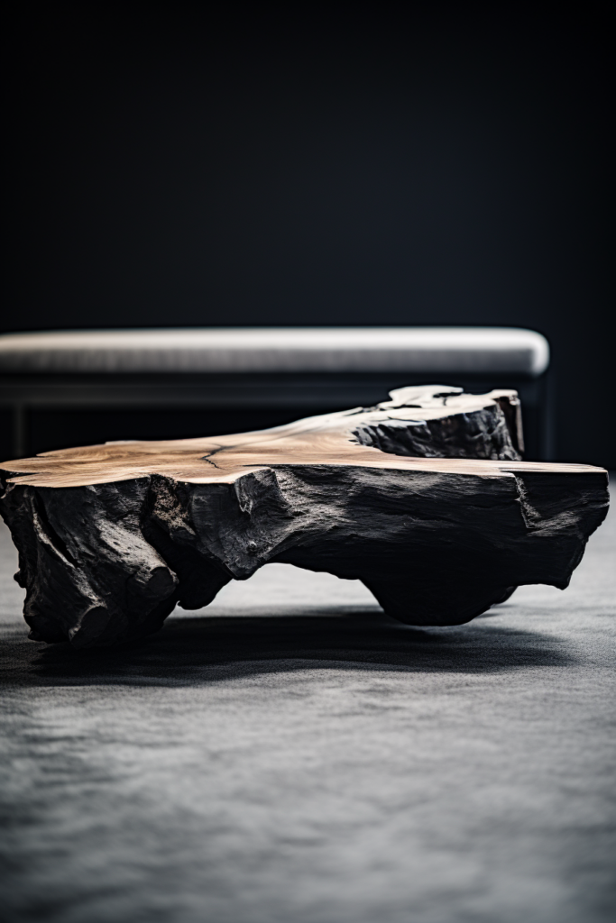 A sleek and modern coffee table made from a piece of wood.