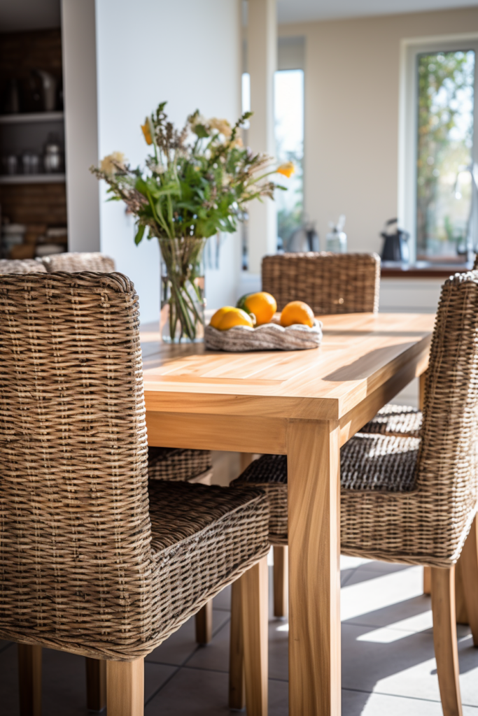 A contemporary and stylish wicker dining table that follows the latest trends in rectangular dining.
