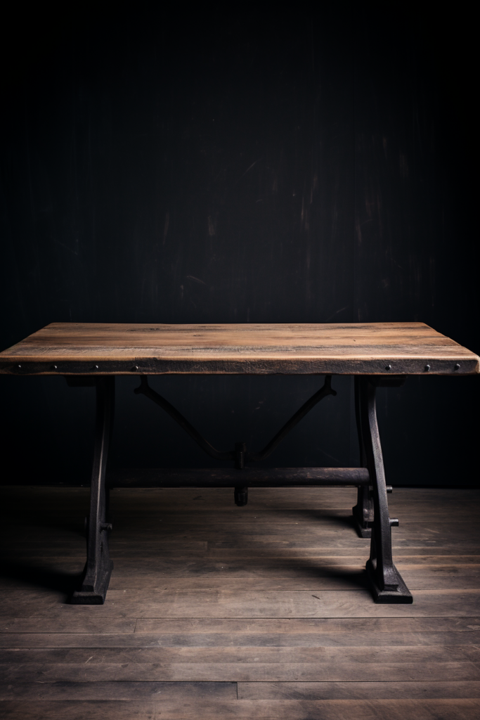 A stylish rectangular dining table with a black background.