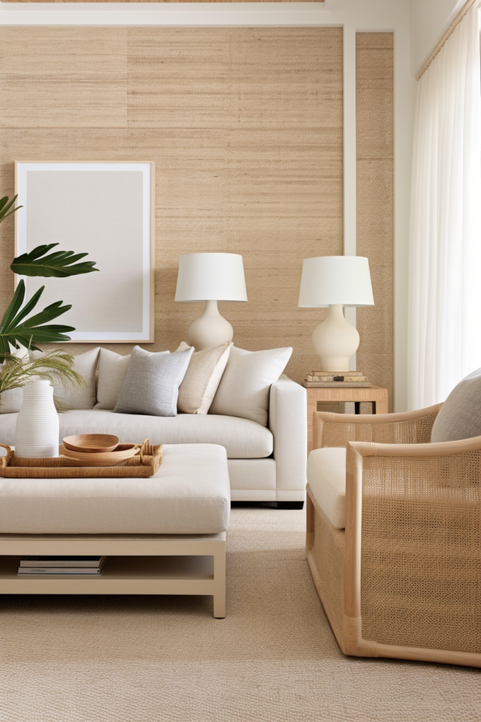 A BEAUTIFUL living room with beige walls.